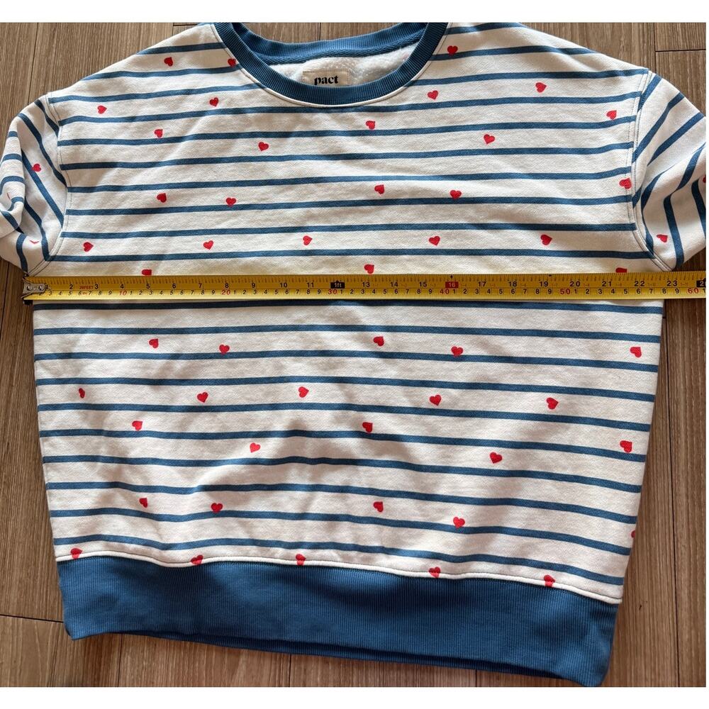 Pact Size M 100% Organic Cotton Striped Heart Sweatshirt Crewneck Pullover - Picture 11 of 14